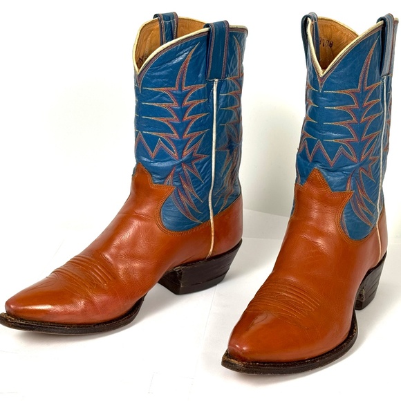 Dixon Vintage 50\'s Cowboy Boots - Wmns 7B Brown Blue Shorty Excellent Pee Wee